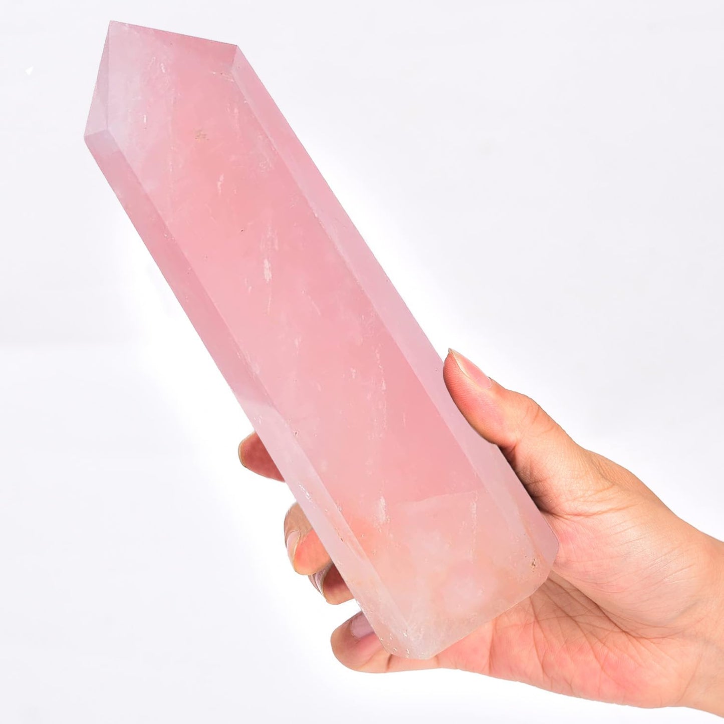 MOGEMT Natural Rose Quartz Obelisk Tower Large Healing Crystal Wand Point 6 Faceted Reiki Chakra Meditation Therapy 1-1.5 LBS