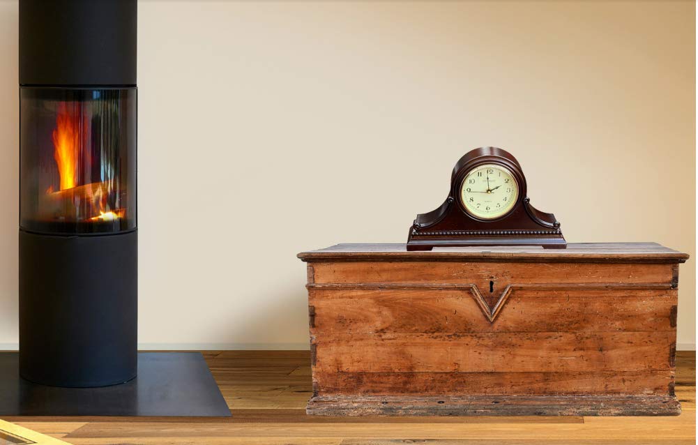 Vmarketingsite Mantel Clocks, Battery Operated, Silent Wood Table Clock with Westminster Chimes On The Hour, Solid Wooden Shelf Chiming Mantle Clock, 9" x 16" x 3" (Walnut - Arabic Numerals)