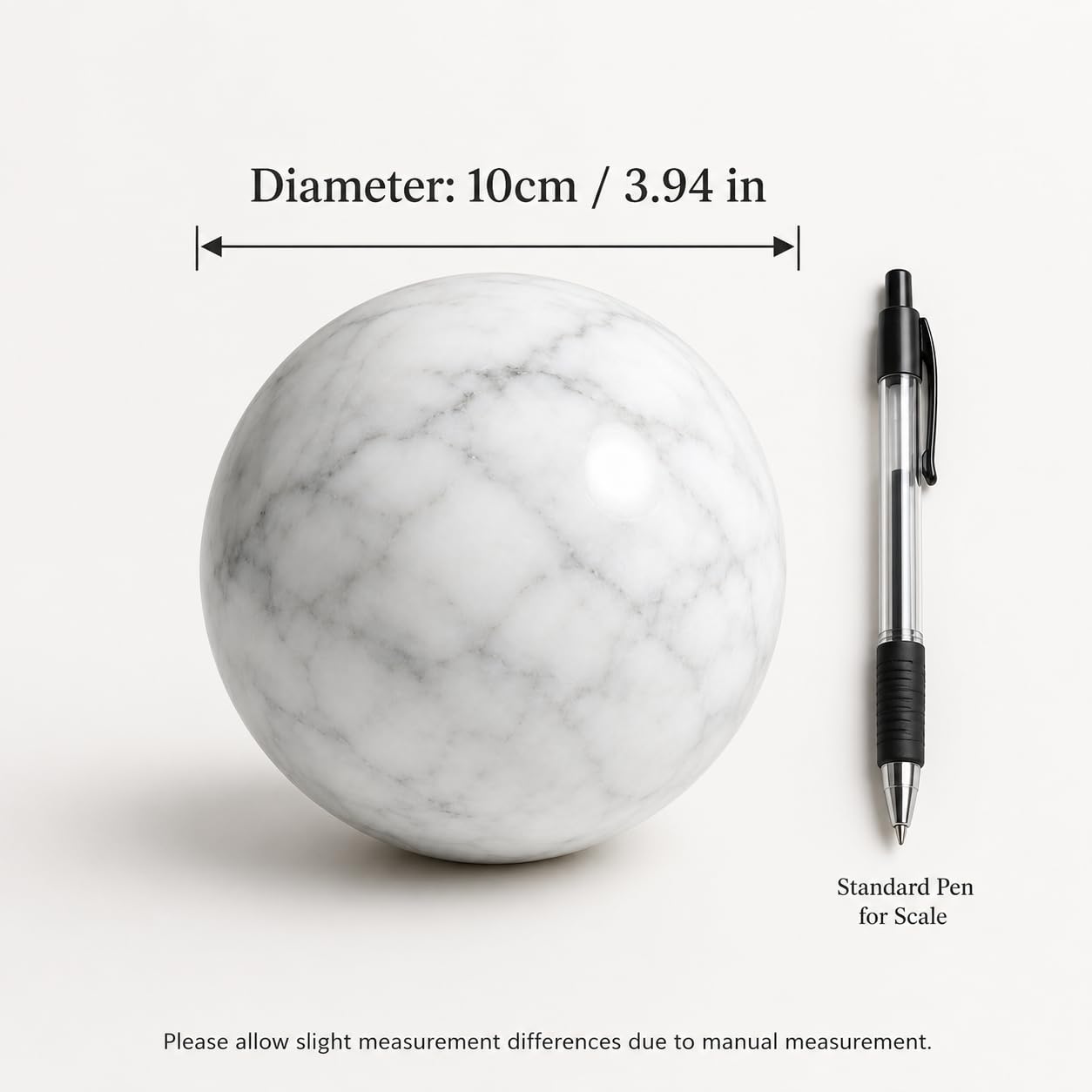 SIRIZEN-DIVING Large Natural Marble Decorative Sphere, 10 cm Solid Stone Ball for Coffee Table Centerpiece, Console Table and Shelf Decor