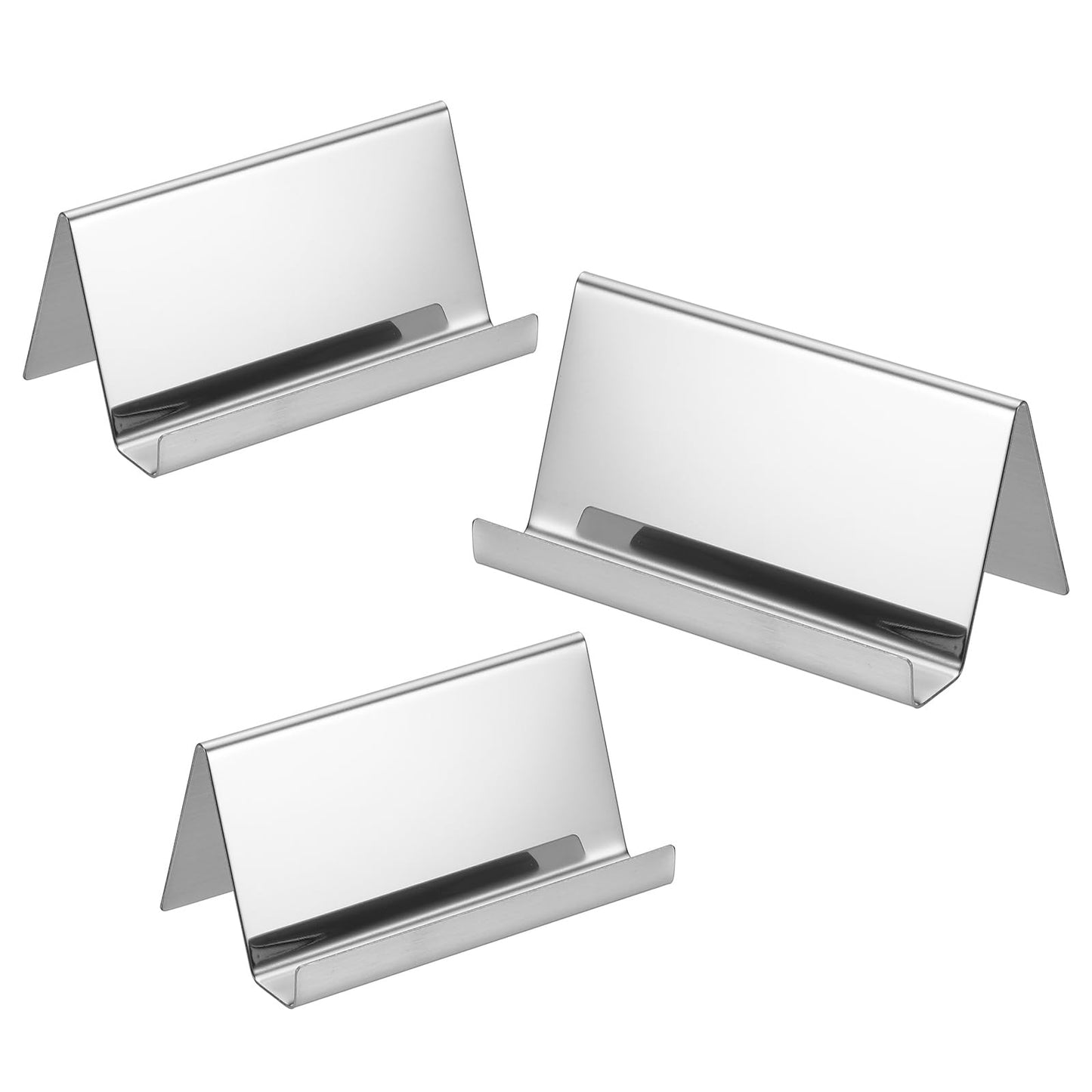 PATIKIL Business Card Holder for Desk, 3Pcs Business Card Holders Stainless Steel Card Stand Organizer Cards Display for Office Exhibition, Silver Tone