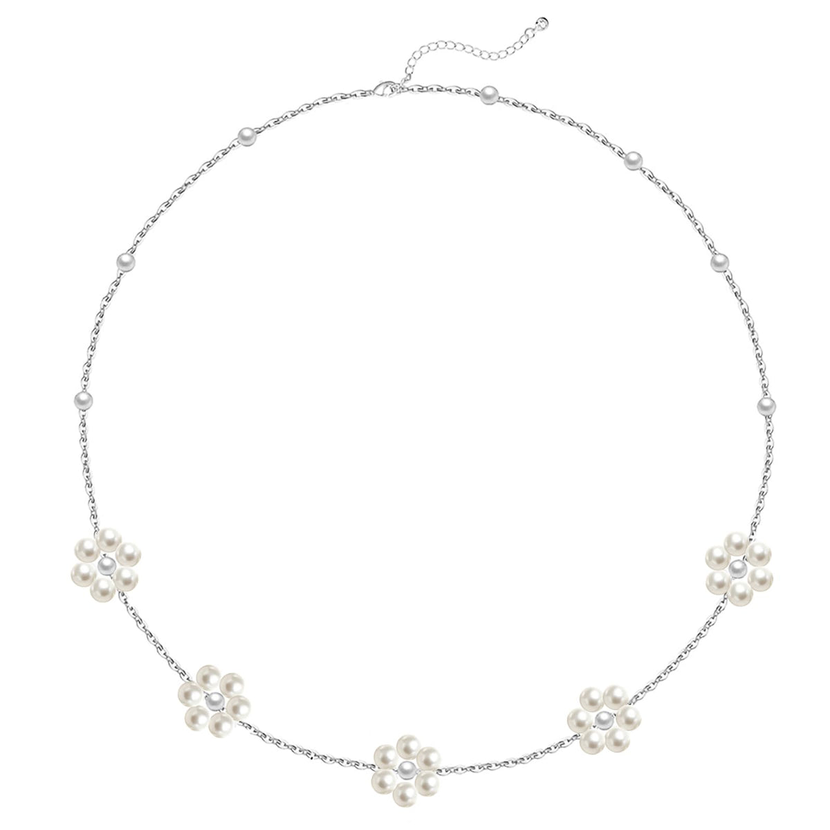OGD Silver Pearl Necklaces 925 Silver Plated Dainty Chain Cute Daisy Pearl Choker Necklace Flower Necklaces for Women Trendy Jewelry Gifts