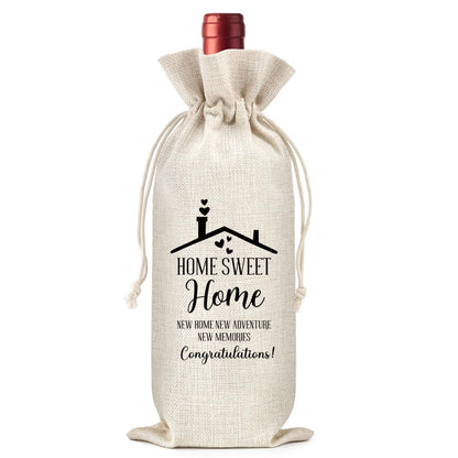 WHTYEFZ Home Sweet New Home New Adventure New Memories Canvas Wine Bag, Housewarming Theme Reusable Tote Gifts for New Homeowner, Housewarming New Beginning Gifts for Sister Friend Neighbor Wine Lover