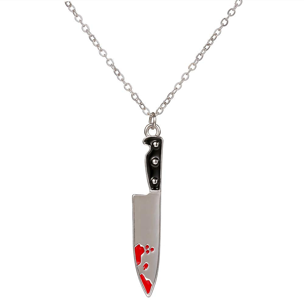 SENFAI Enamel Red Bloody Knife Necklace for Halloween 18 in Christmas Drop Dangle Earring (NE)