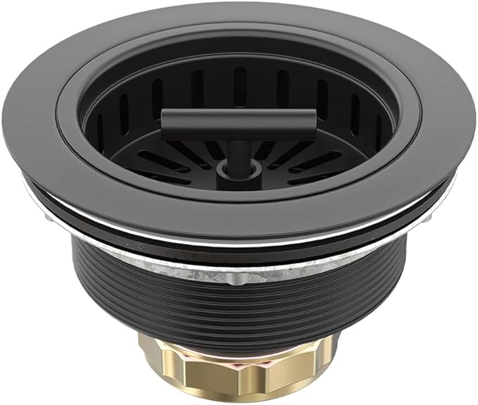 KONE Black Kitchen Sink Drain Matte Black Sink Strainer 3-1/2 Inch Drain