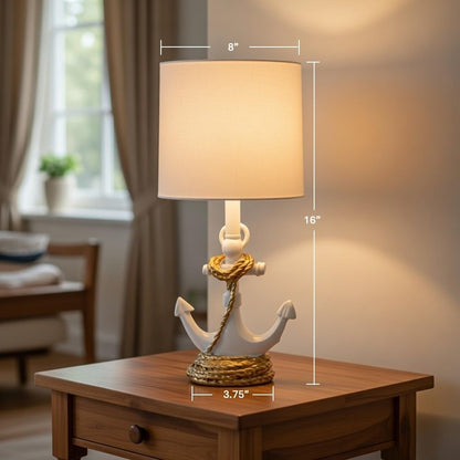Decor Therapy Anchor Resin Accent Lamp, Easy on/Off Push-Through Light Switch, Coastal Style, Energy Efficient, 40W, White - (8" D x 8" W x 16" H)