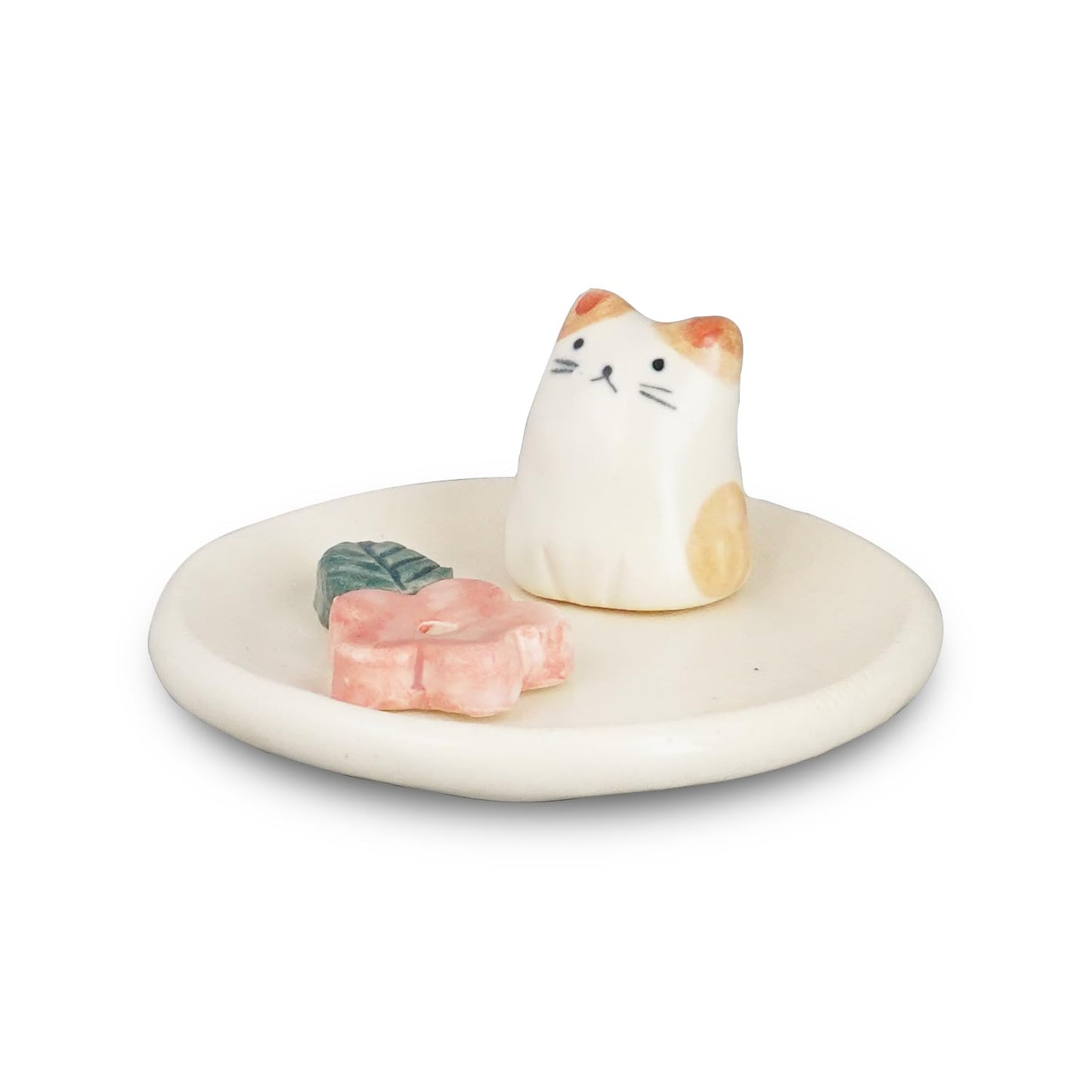 COTONOHA Charming Animal Series Ceramic Incense Holder, Japanese Pottery, Perfect for Relaxation and Concentration, Made in Japan (Small Flower Cat)