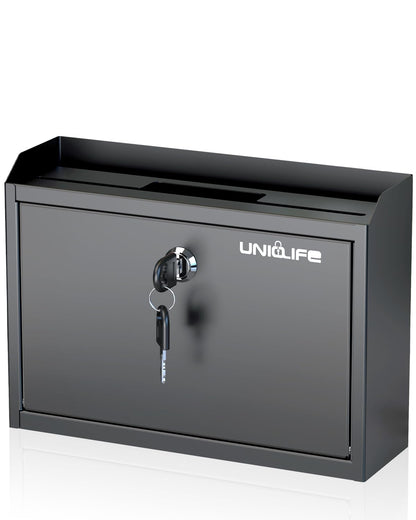 Uniclife Wall Mounted Mailbox with Key Lock & Newspaper Holder, Suggestion Box with Top Slots, Key Drop Box, Safe Lock Box, Metal Donation Box, Ballot Box for Office Business Activity