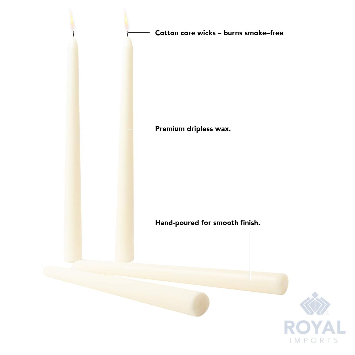 Royal Imports Unscented Taper Candles, Elegant Premium Quality, Dripless & Smokeless, Hand-Dipped Dinner Candles for Wedding, Holiday, Home Decor - 7 Hour Burn Time - Set of 36 (10 Inch, Ivory)