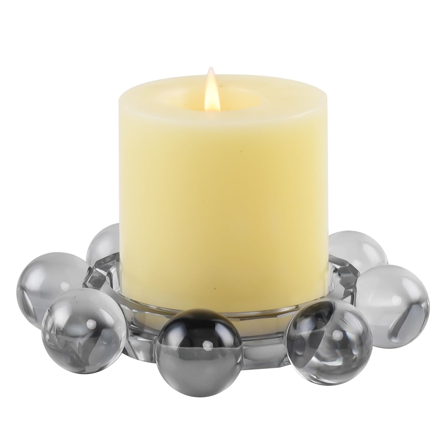 Marvala Crystal Bubble Candle Dish, Round Pillar Candle Holder Plate Stand for Table Centerpieces, Modern Decorative, Home, Party, Wedding Decor (Advanced Grey)