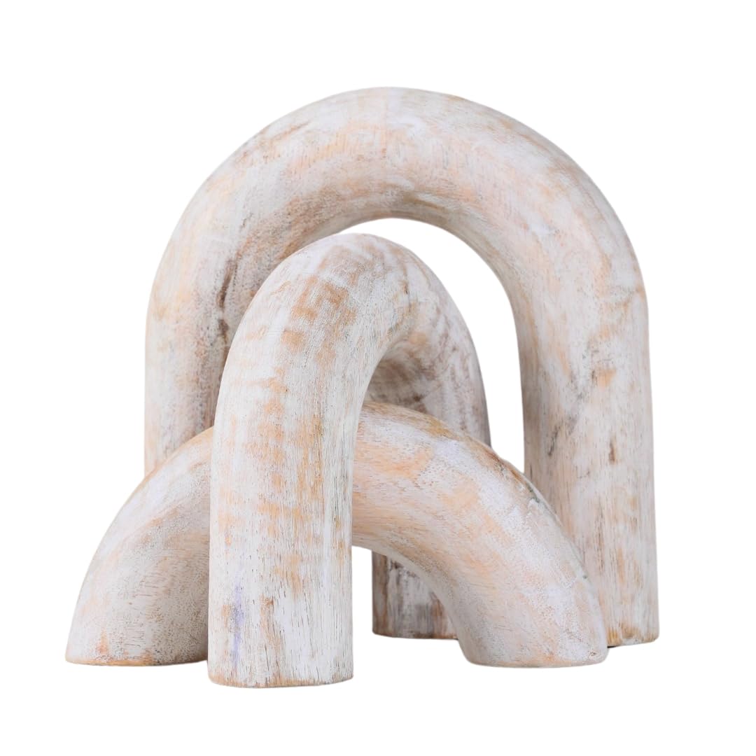 Homebia Designs Decorative Wood U Shape Set of 3 - Large - 6.5 Inch, Medium - 5 Inch, Small - 3 Inch - White Wash