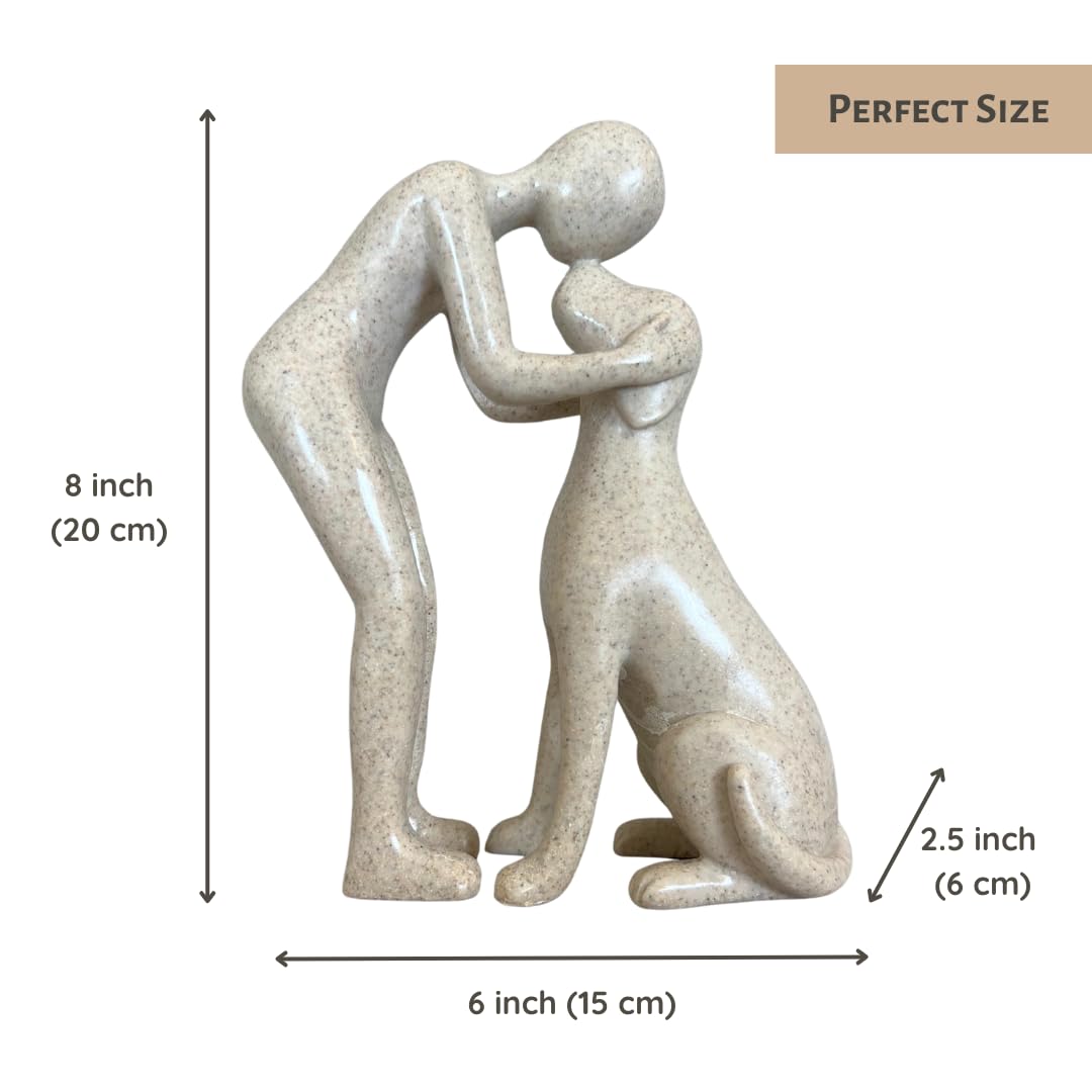 Pozbee Dog Owner Sculpture 8x6 inch, Stone Resin Dogs Statue, Loss of Dog Sympathy, Home Office Desk Shelf Decor Accent, Cute Pet Gift for Puppy Moms (Sandstone)
