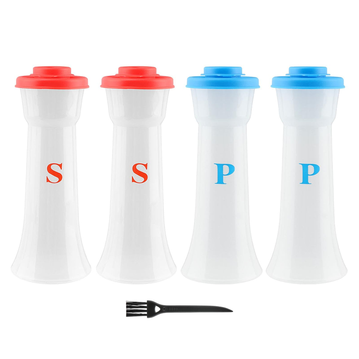 4 Pcs Plastic Salt and Pepper Shakers with Lids, Large Covered Proof Salt Shaker Pepper Container for Home Restaurant Kitchen Camping Outdoor Picnic(2 Blue+2 Red)