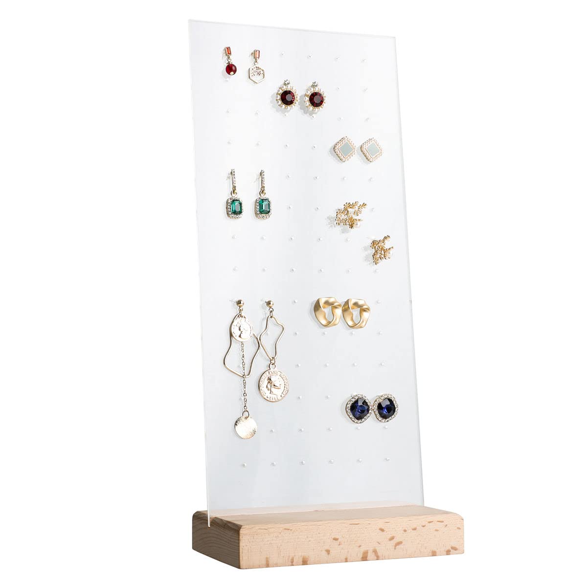 GemeShou Beech earring display for selling jewelry, wooden earring holder for studs display, small jewelry studs display board for show【Wood stand with acrylic board-Beech】