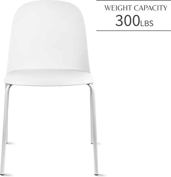 2xhome Modern Stackable Armless Dining Chair | Plastic Shell Seat with Metal Legs | Indoor or Outdoor Use | Home Kitchen Patio (2, White, No Padding)