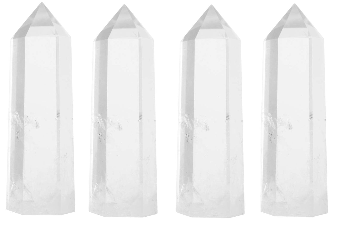 Luckeeper 4" Clear Quartz Crystal Wand Obelisk | Polished 6 Faceted Reiki Chakra Meditation Therapy,4PCS