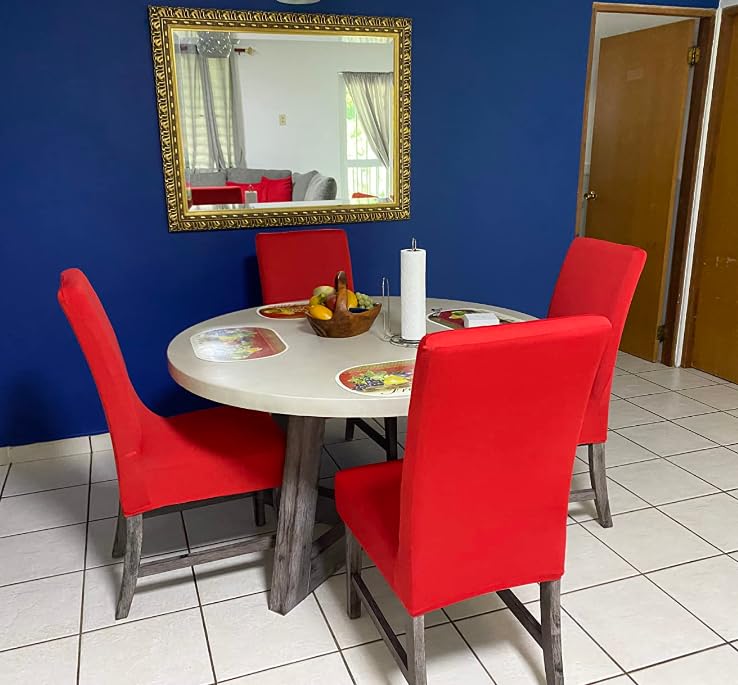 iEventStar 4 Pieces Spandex Stretch Washable Dining Room Christmas Chair Cover Chairs Protector Seat Slipcovers for All Seasons (Red, 4)