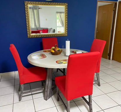 iEventStar 4 Pieces Spandex Stretch Washable Dining Room Christmas Chair Cover Chairs Protector Seat Slipcovers for All Seasons (Red, 4)
