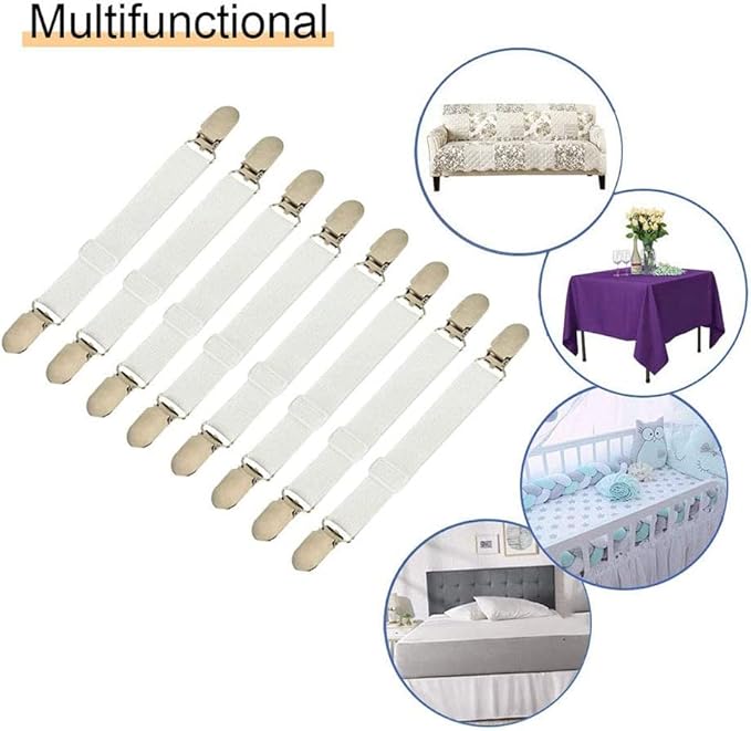 8Pcs Adjustable Bed Sheet Straps Clips, Elastic Mattress Sheet Fasteners Holder