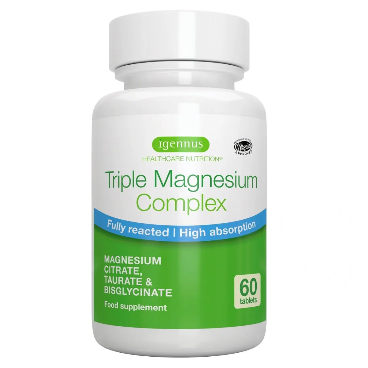 Igennus Superior Triple Magnesium Complex, 90 Servings, 2000mg Glycinate, Citrate & Taurate, Clean Label & Chelated, 262mg Elemental Magnesium, Vegan, 180 Tablets for Women & Men