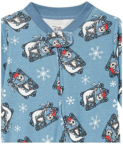 Amazon Essentials Disney | Marvel | Star Wars Unisex Babies' Snug-Fit Cotton Footed Pajamas, Nightmare Santa Jack - Sleep & Play, Newborn