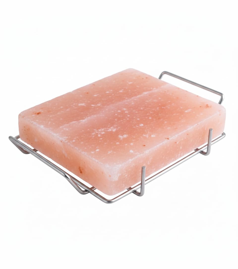Himalayan Salt Block 8”x8”x1” for Grilling, Cooking, Cutting, and Serving - Food Grade Rock Salt Plate with Steel Tray, Salt Slab a Unique Gift for Men, Women, Chefs & Cooks.