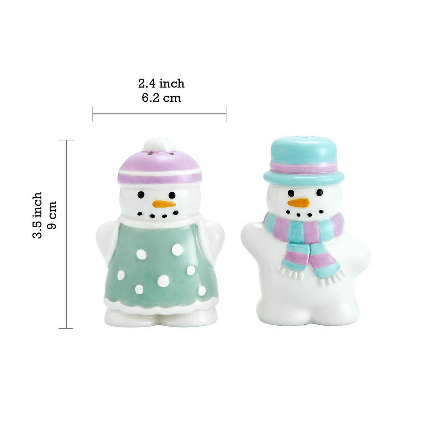 Bico Snowman Ceramic Hand Painted Salt & Pepper Shaker Set, Cute Christmas Decor, Dishwasher Safe
