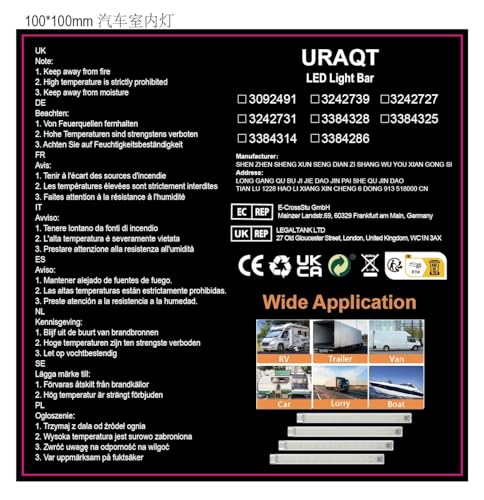 URAQT 12V Interior LED Light Bar, 4 Packs 120 LEDs 1600LM Universal Strip Light with ON/OFF Switch, for Van Light Bar, Motorcycles, Cars, Caravan, RV, Trucks, Boats, Indoors Universal Strip Light