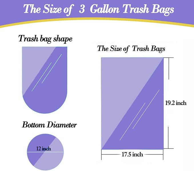 3 Gallon 180pcs Small Grey Trash Bags Plastic Strong Grey Garbage Bags