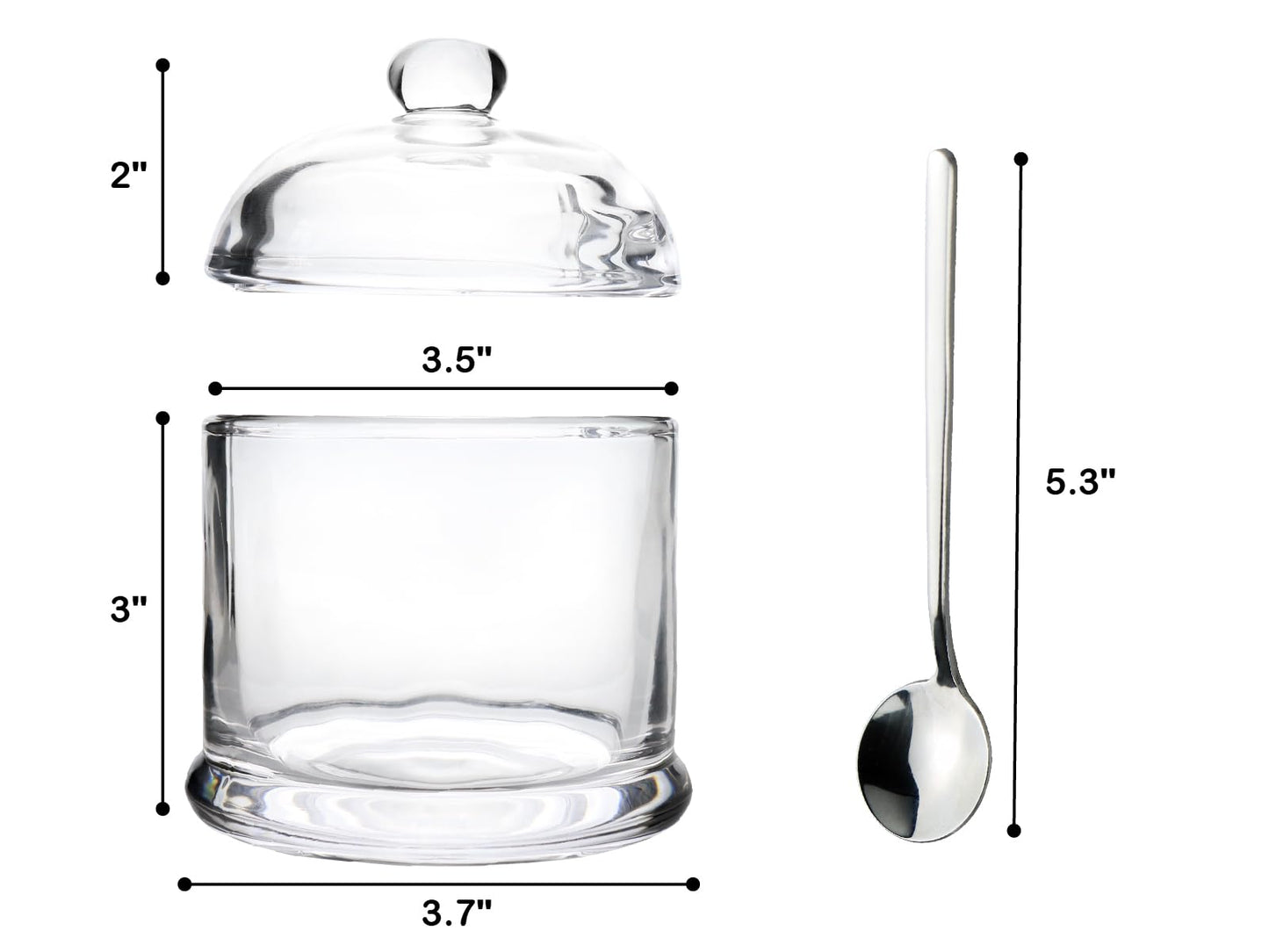 HillSpring Thick Glass Salt Cellar with Stainless Steel Spoon, Clear Container for Kosher, Sea, Himalayan Salt, Sugar, Pepper, Heavyweight Spices Jar, 10 oz (1, Transparent, Medium)