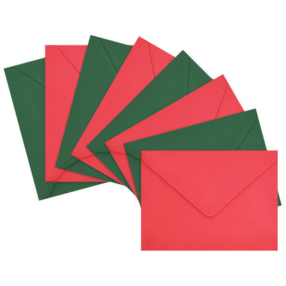 LIKAJON 100 Pack Christmas A7 Envelopes, Red and Dark Green Greeting Card Envelopes Self Seal, 5.24 x 7.24 in Envelopes for Birthday Graduation Wedding Xmas Holiday