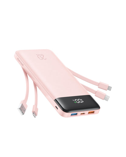 charmast 20000mAh Portable Charger with Built in Cables, 22.5W Travel Power Bank Fast Charging, USB C Cell Phone Battery Pack for iPhone 17/16/15/14/13/12 Series, iPad, Samsung, Android, Tablet