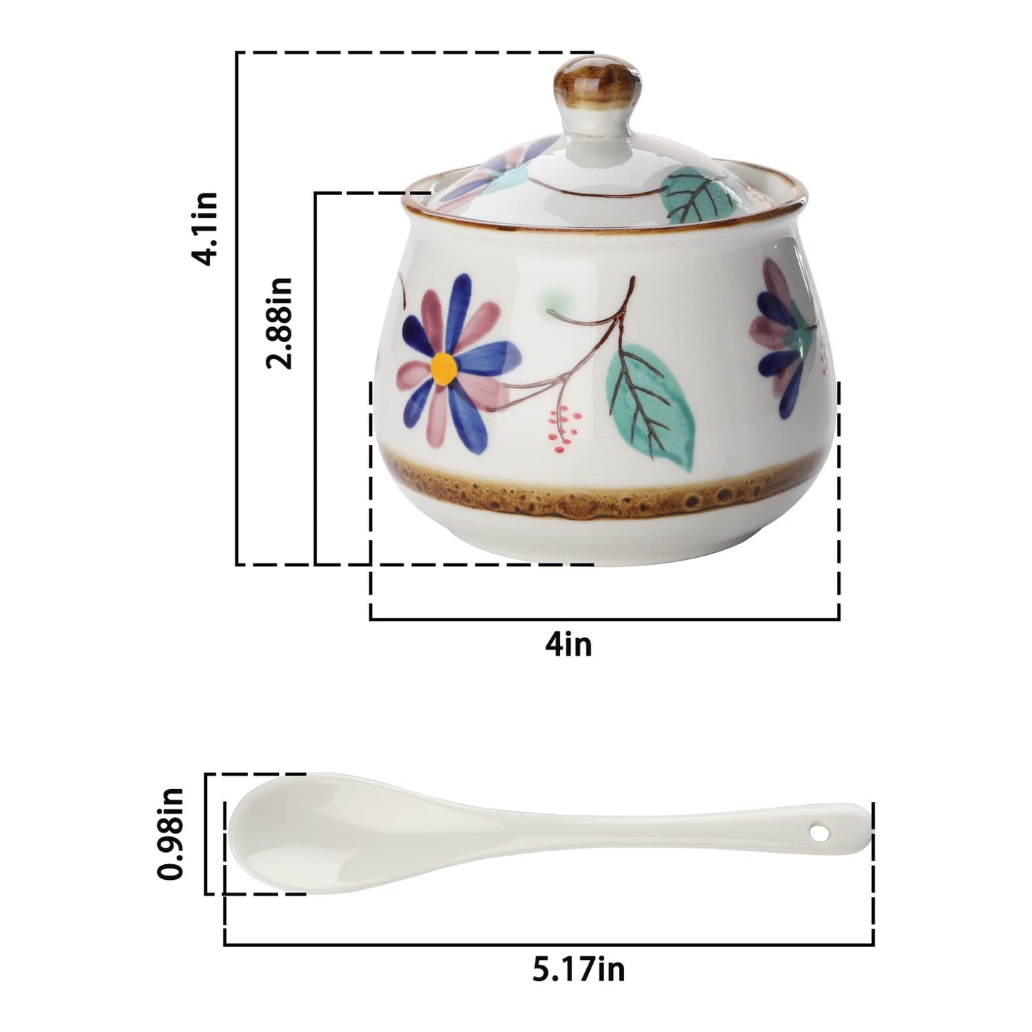 Evannt Porcelain Sugar Bowl Set of 2 Porcelain Sugar Jar with Lid and Spoon Sugar Canister Storage Container for Sugar Salt Spice Pepper Condiment (Style 2)