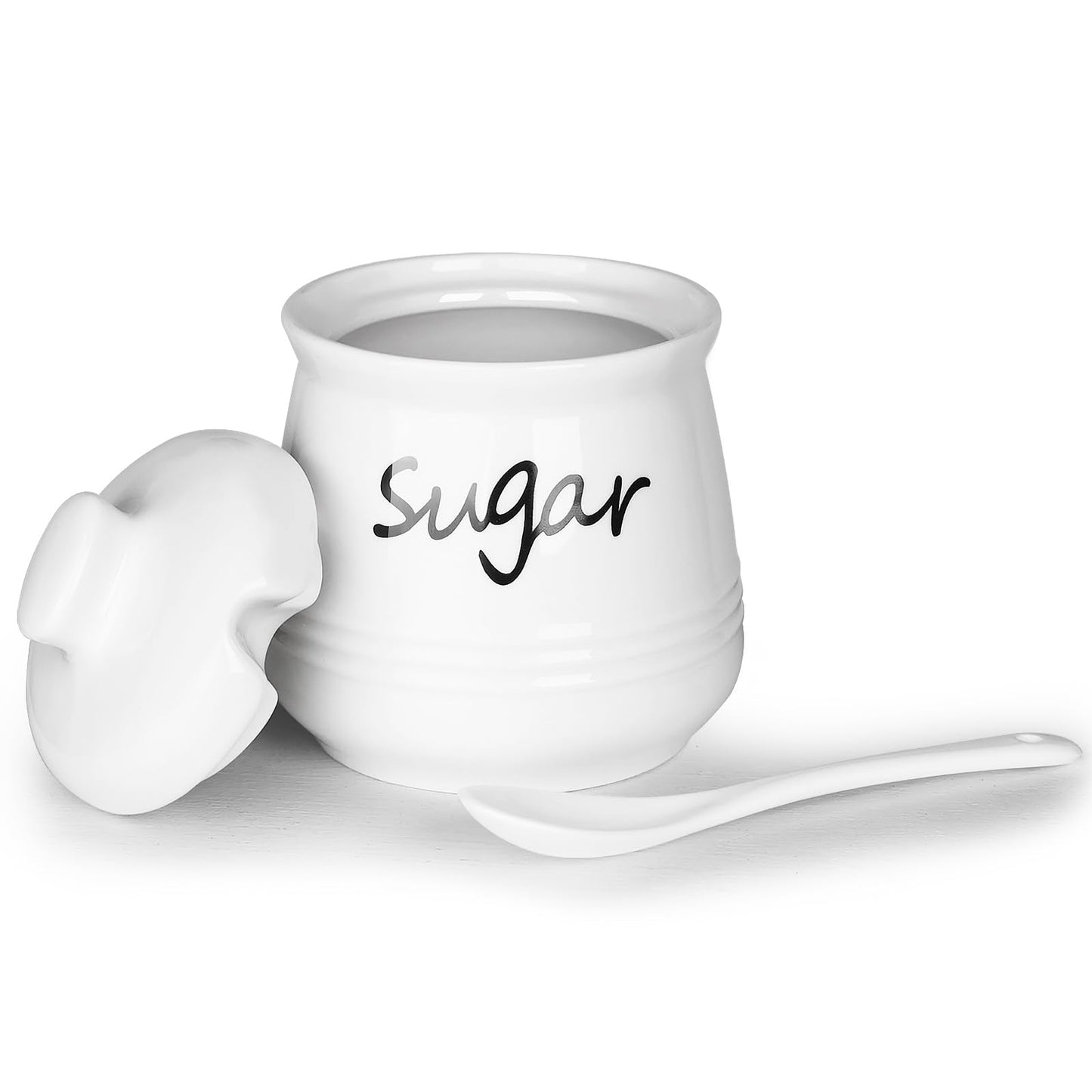 HAOTOP Ceramic Sugar Bowl with Lid and Spoon, 12oz Sugar Jar Sugar Dispenser Sugar Container Coffee Bar Accessories, Kitchen Countertop Canisters, White
