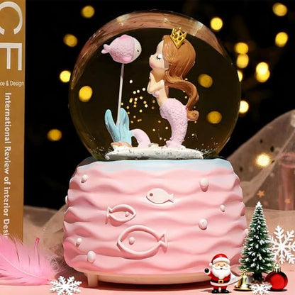 Snow Globes,Mermaid Snowglobes with Musical,LED Lights, Gifts for Little Girls,Birthday Christmas Festival Gift for 5-12 Year Old Girls (Pink)