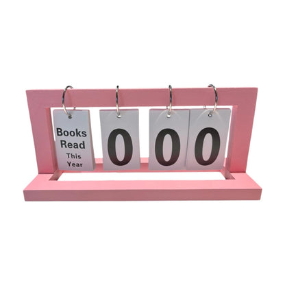WONGSAI Wooden Books Read This Year Counter Tracker, Modern Style Library Decor Sign, Tabletop Display Stand This Month, Book Lover Gift for Librarian, Reader, Teacher, Women (Pink)