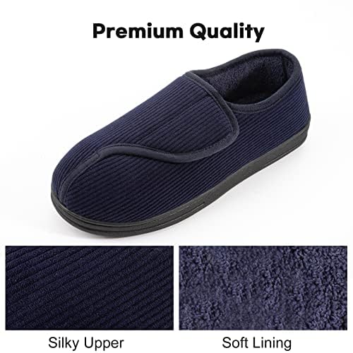 LongBay Men's Diabetic Wide Fit Memory Foam Slippers Comfy Warm Plush Fleece Arthritis Edema Swollen House Navy Blue 10UK