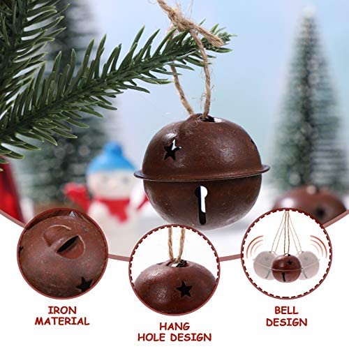 SUPVOX 12pcs Rusty Metal Bells Christmas Jingle Bells with Star Cutouts for Christmas Holiday Craft Decorations (40mm) (12)