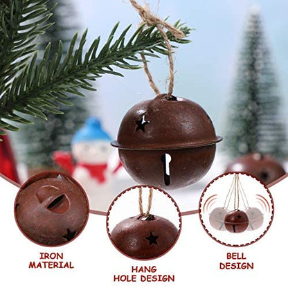 SUPVOX 12pcs Rusty Metal Bells Christmas Jingle Bells with Star Cutouts for Christmas Holiday Craft Decorations (40mm) (12)