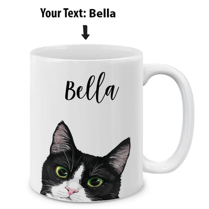 MUGBREW Personalized Coffee Mug with Your Name or Text, Customized Gifts For Christmas Birthday Anniversary, Ceramic 11 OZ Coffee Mug Tea Cup - Black White Tuxedo Cat