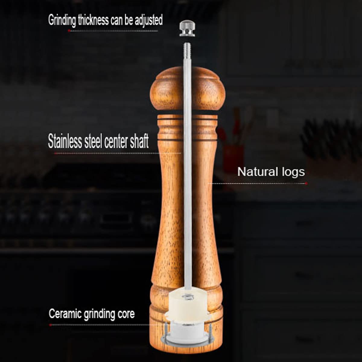 BINHAI Salt and Pepper Mill Set, Wooden Pepper Grinder Set Salt Pepper Grinder Kit Manual Mills Solid with Strong Adjustable Ceramic Grinders 2 Piece 8 Inches