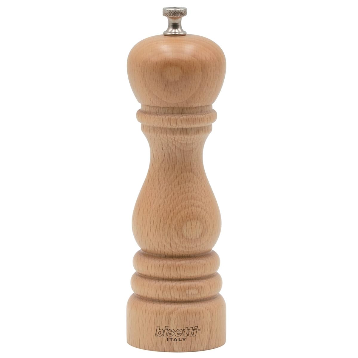 Bisetti Roma 7.5 Inch Beech Wood Salt Mill With Adjustable Ceramic Grinder, Made in Italy