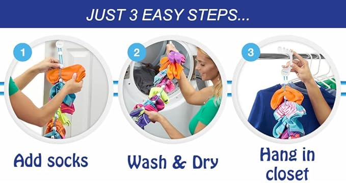 Sock Laundry Solution for Washing Drying & Storing Socks in Pairs, Clip & Hold