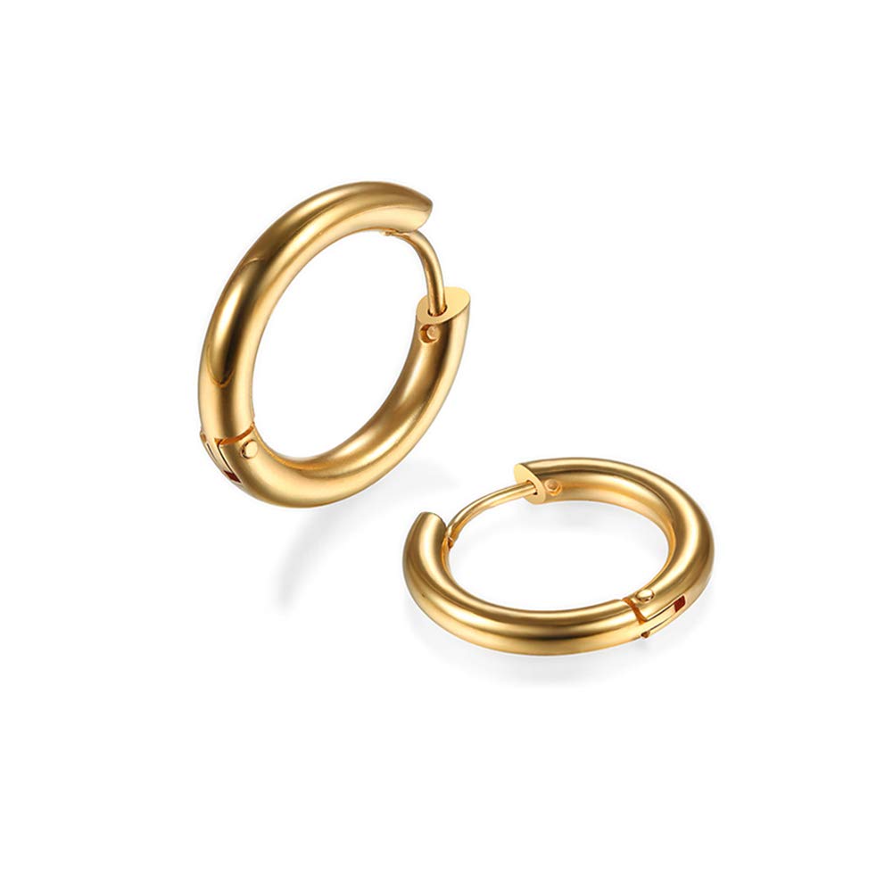 316L Surgical Stainless Steel Huggie Hoop Earrings 11mm Hypoallergenic Earrings Hoop Cartilage Helix Lobes Hinged Sleeper Earrings For Men Women (D01:11mm Gold(THK 2.0mm))