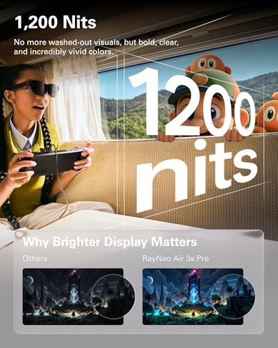 RayNeo Air 3s Pro AR/XR Glasses - 201'' 1200 Nits 120Hz HueView 2.0 Video Display Glasses, Smart Gaming Glasses for iPhone 16,15/Android/Mac/Switch 2/PS5/SteamDeck - Next-Gen Personal Theater