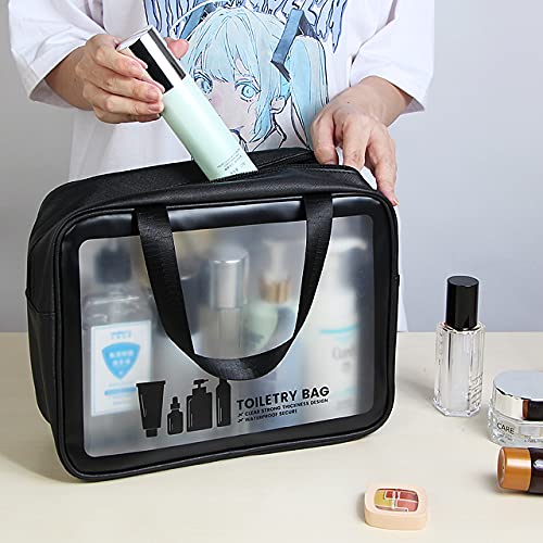 Toiletry Bag MAANGE 3 PCS Clear Travel Toiletries Bag Wash Bag Translucent PVC Waterproof Makeup Bag with Zipper Toiletry Bags for Women Men(Black)