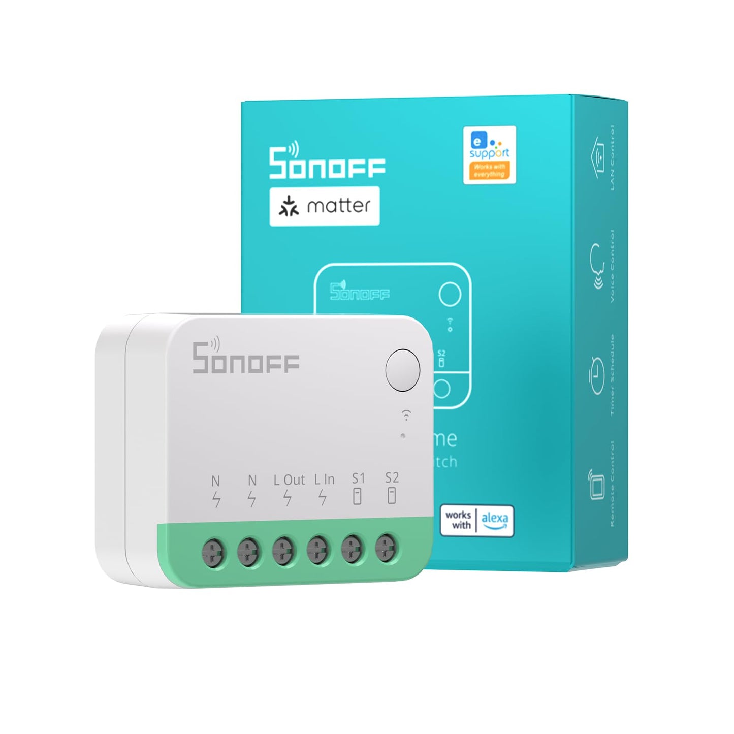 SONOFF MINIR4M 10A Matter Smart Switch,Universal DIY Module for Smart Home Automation Solution, Work with Alexa & Google Home,1 Pack