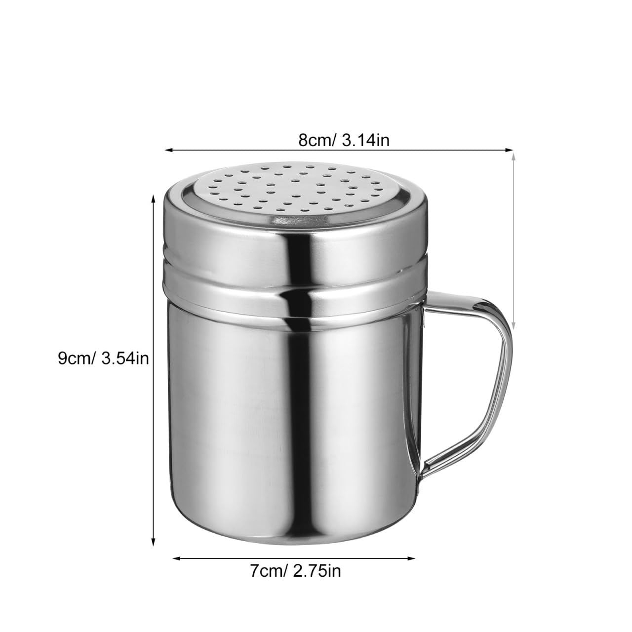 Stainless Steel Salt and Pepper Shakers: 2Pcs Set Metal Spice Seasoning Dredge Dispenser with Handle, Powder Sugar Flour Container for Kitchen Cooking