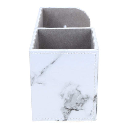 KINGFOM Desk Organizer Office Supplies Caddy Pu Leather Multi-function Storage Box Pen/Pencil,Cell phone, Business Name Cards Remote Control Holder Gray Marble