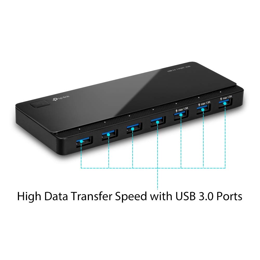 TP-Link UH700 USB Hub, 1.5A Fast Charging 7-Port Docking Station, 10x Data Transfer Speed up to 5Gbps, 12V/2.5A Power Adapter and 1m USB 3.0 Cable, Compatible with Windows, Mac OS X and Linux systems