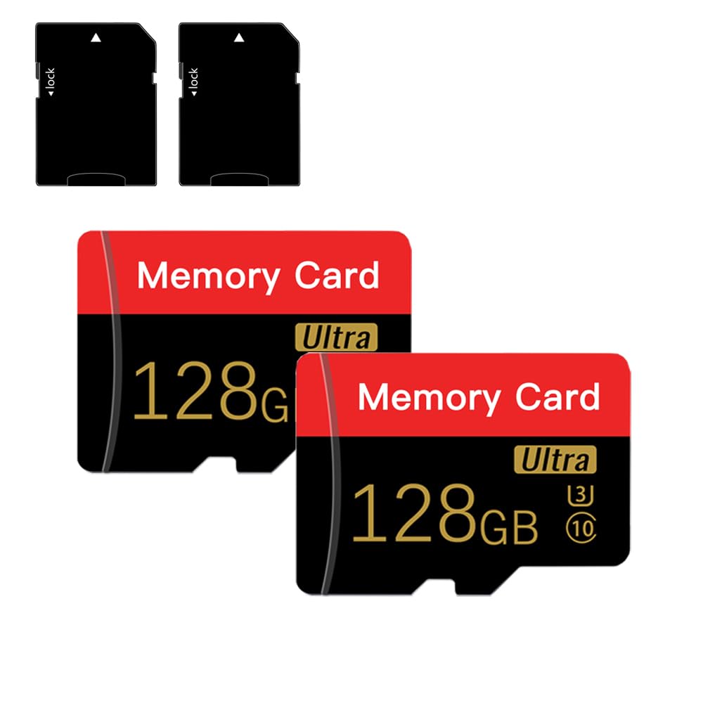 2 Pack Micro memory card 128 GB with Adapter, C10/U3/UHS-I/A1, TransFlash Card, TF card for Camera, Smartphone, Tablet, Drone (Red 128GB *2)